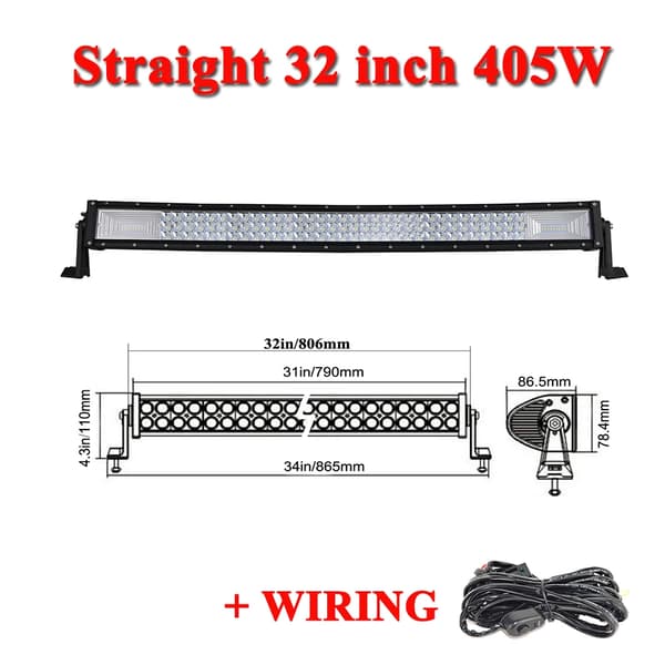 LED Ljuslist, 270W till 675W Effekt, Tredubbel Rad Design,32 tum med kablage