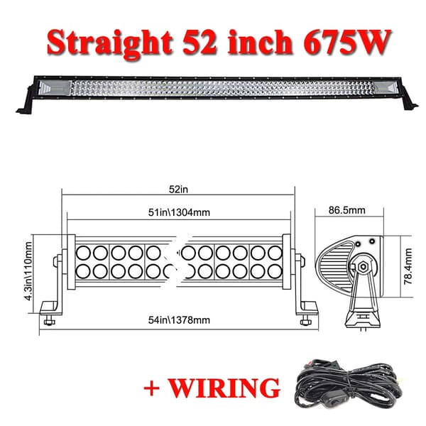 LED Ljuslist, 270W till 675W Effekt, Tredubbel Rad Design,52 tum med sladd
