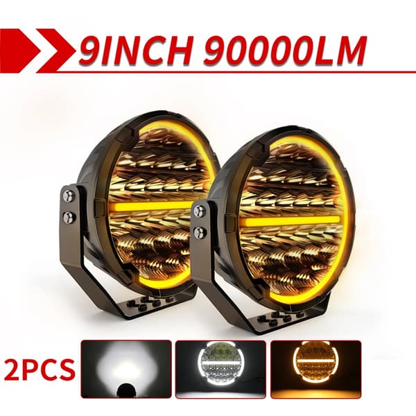 LED Offroad-lampor, 90000 Lumen ljusstyrka, kombinerad strålvinkel,2PC 9 tum med tråd