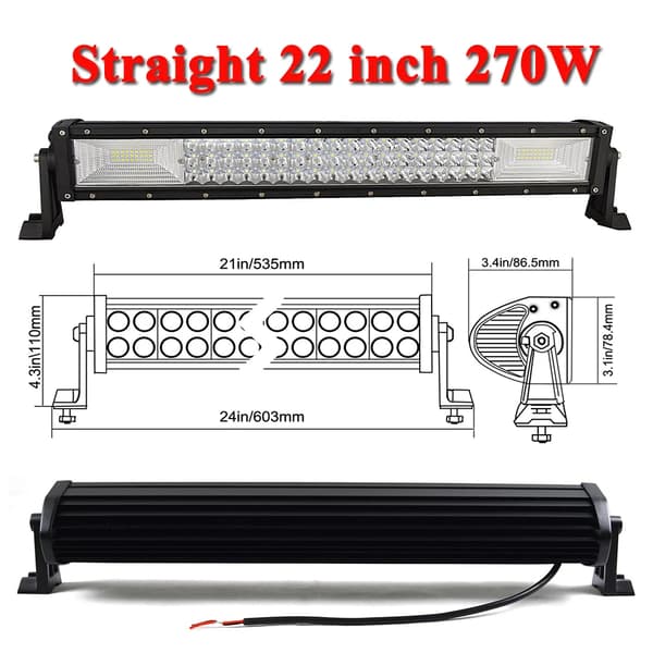 LED Ljuslist, 270W till 675W Effekt, Tredubbel Rad Design,22 tum ingen kablage