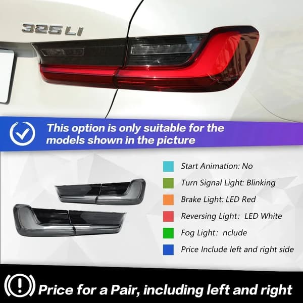 LED Bakljus, Kompatibla med BMW G20 G28, 2019-2023, Inkluderar Vänster och Höger Ljus,ett set