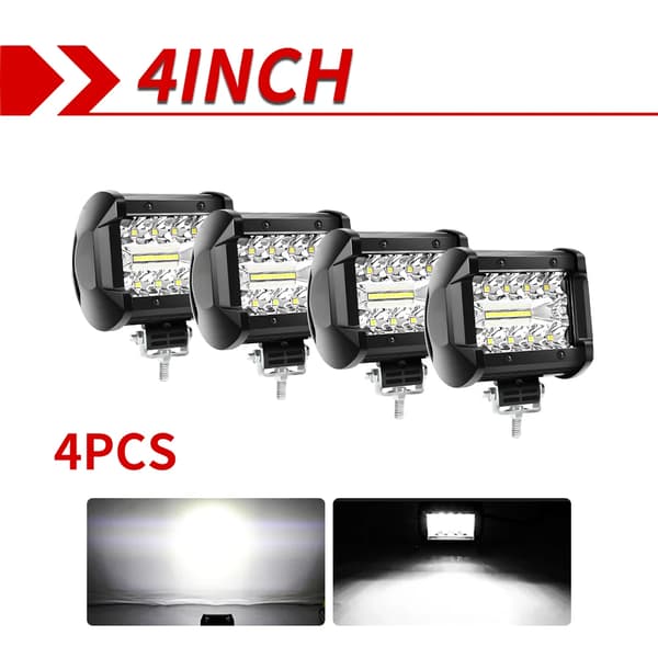LED Arbetslampa, 6000K Färgtemperatur, 120W Effekt, IP68 Ingresskydd,4PC 4tum