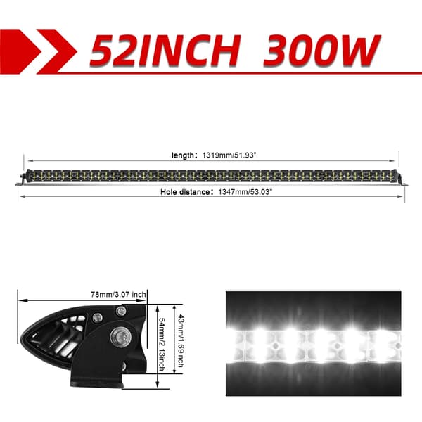 Off Road LED Ljuslist, Dubbelrad, 6000K-6500K Färgtemperatur, IP68 Skydd,52tum utan tråd