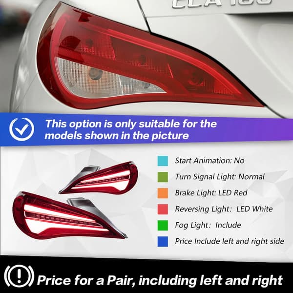AKD Bakljus för Mercedes-Benz CLA200, LED-teknik, Enkel installation,För Original Halogen