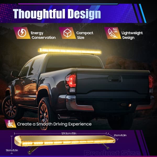 51" LED Strobe Light Bar, 16 Blinkende Tilstande, Vandtæt IP65, 96 LEDs