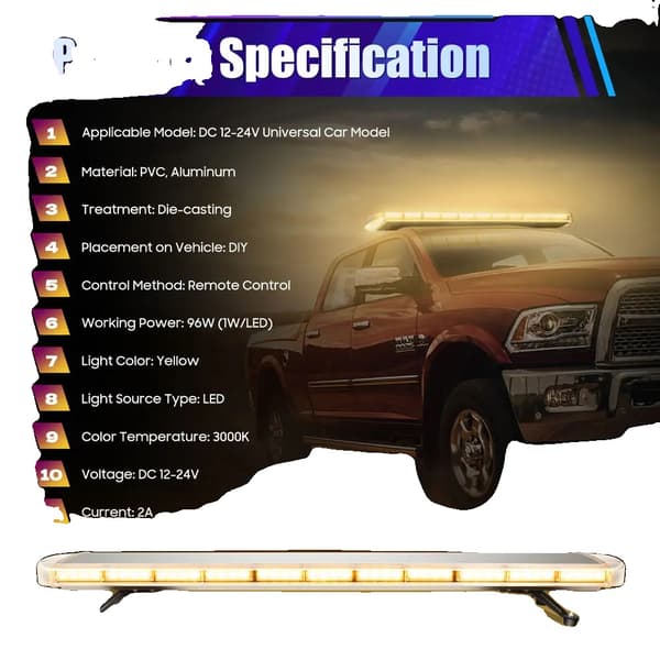 51" LED Strobe Light Bar, 16 Blinkende Tilstande, Vandtæt IP65, 96 LEDs