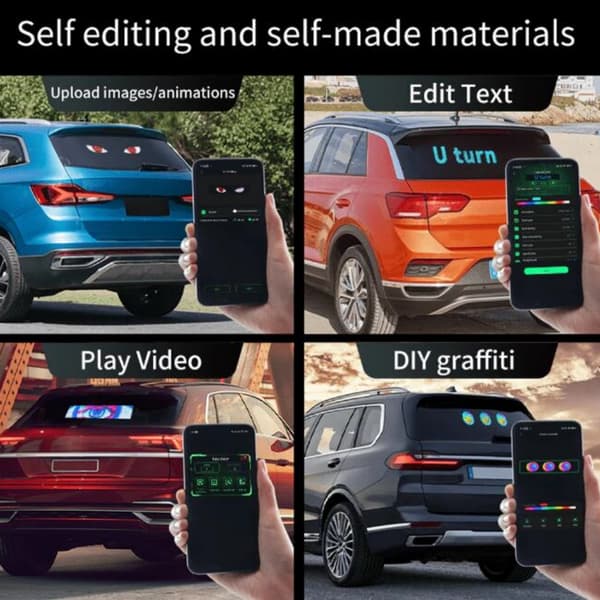LED-ilmapiirivalo autoille, 36 cm koko, langaton liima, dynaamiset valaistusvaikutukset
