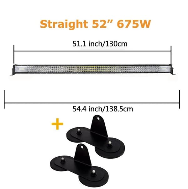 LED lysbjælke, 7D teknologi, magnetisk monteringsbeslag,52tommer 675w ingen ledning