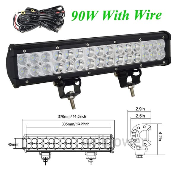 LED-ljusramp, hög ljusstyrka, dubbelradig design,1PC 90W Med Tråd