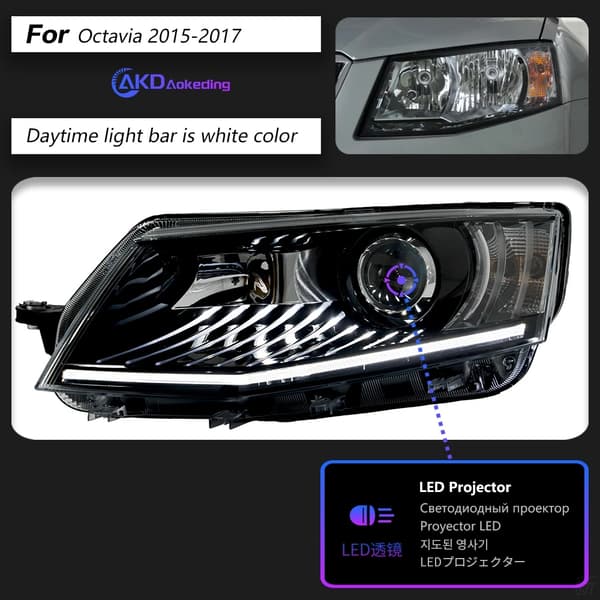 Skoda Octavia Strålkastare, LED-material, 12V spänning,Huvudljus LED