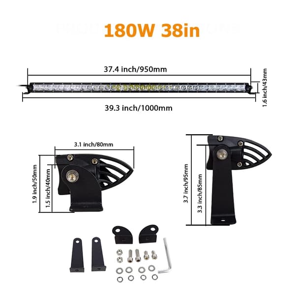 Super Single Row LED Ljuslist, 120W & 180W Alternativ, Vattentät IP67,38 tum 180W ingen tråd
