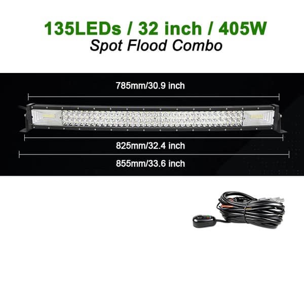 LED-ljusramp, 540W ljusstyrka, vattentät IP67,Böjd 32-tums tråd