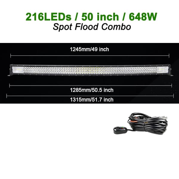 LED-ljusramp, 540W ljusstyrka, vattentät IP67,Böjd 50 tum tråd