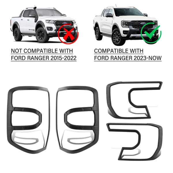 Bakljusöverdrag Trimskydd för Ford Ranger 2023, Matt Svart Finish, Hållbart ABS-material,1 set