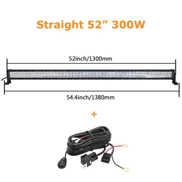 LED lysbjælke, buet/lige design, universel pasform, Lige 52 tommer ledning