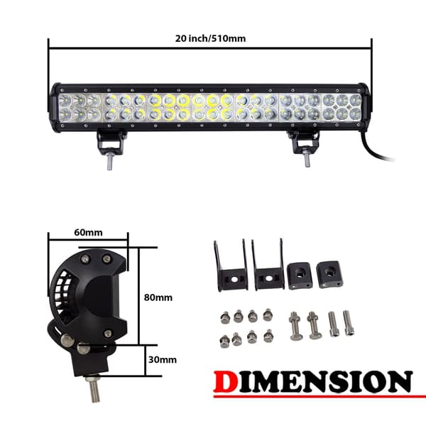 LED-ljusramp, 126W hög effekt, 20 tum längd, offroad-körning