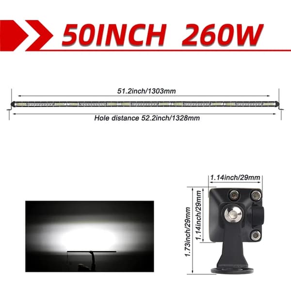 LED-ljusramp, smal design, spotflodkombination, 52 tum 260W