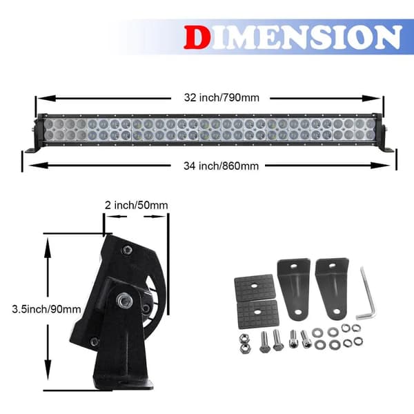 LED-ljusramp, dubbelradig design, vattentät IP67,32 tum 180W