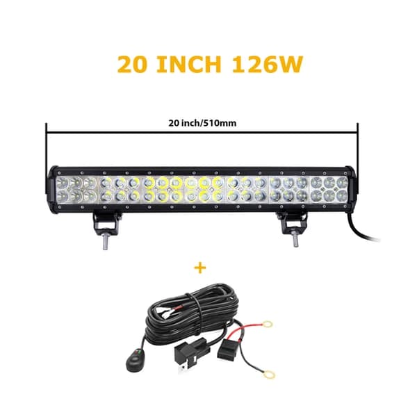 LED Arbetsljusramp, 126W 288W Flod Spot Kombination, Offroad Lampa, 20 tum 126W med sladd