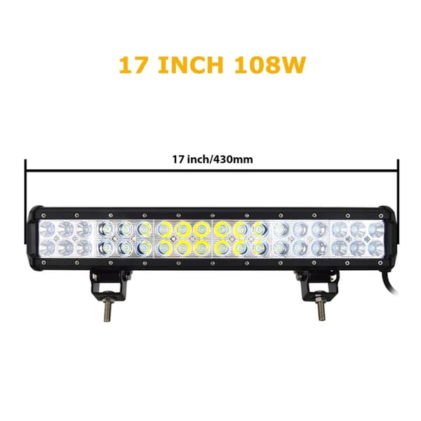 LED Arbetsljusramp, 126W 288W Flod Spot Kombination, Offroad Lampa, 17 tum 108W utan tråd