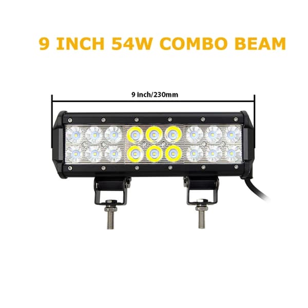 LED Arbetsljusramp, 126W 288W Flod Spot Kombination, Offroad Lampa, 9 tum 54W utan tråd