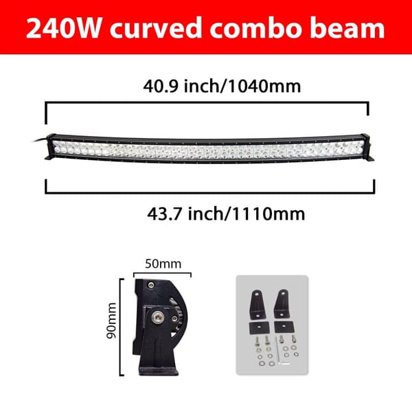 Kurvad LED-ljusramp, 120W till 300W effektalternativ, IP67 vattentålig,42 tum utan trådar-kit