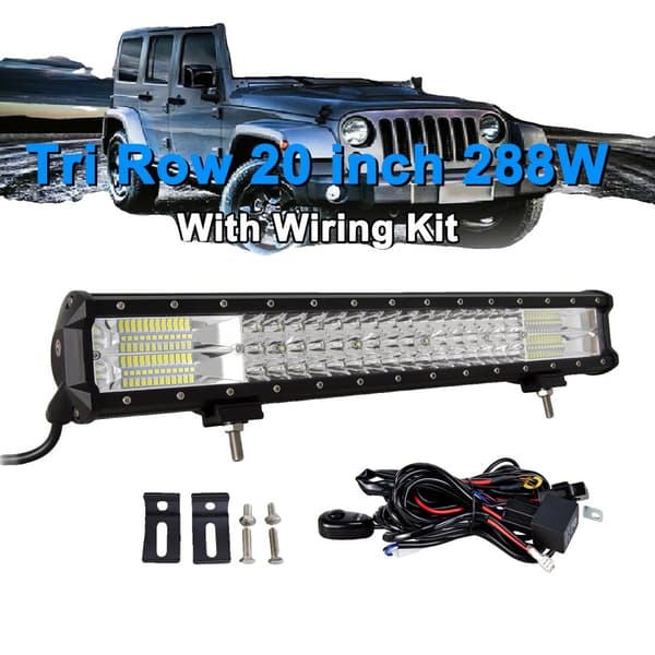 20-tums 288W LED-ljusramp, tredubbel rad, IP67-vattentät,Ljusramp och Tråd