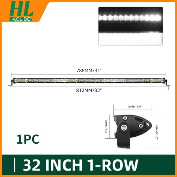 Slim LED-ljusramp, enkel rad, 10-30V driftspänning, IP68 vattentålig,30INCH Slim