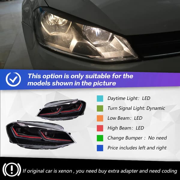 Strålkastare, Full LED, ABS-material, Dynamisk blinkersignal,Röd, Vänsterstyrd