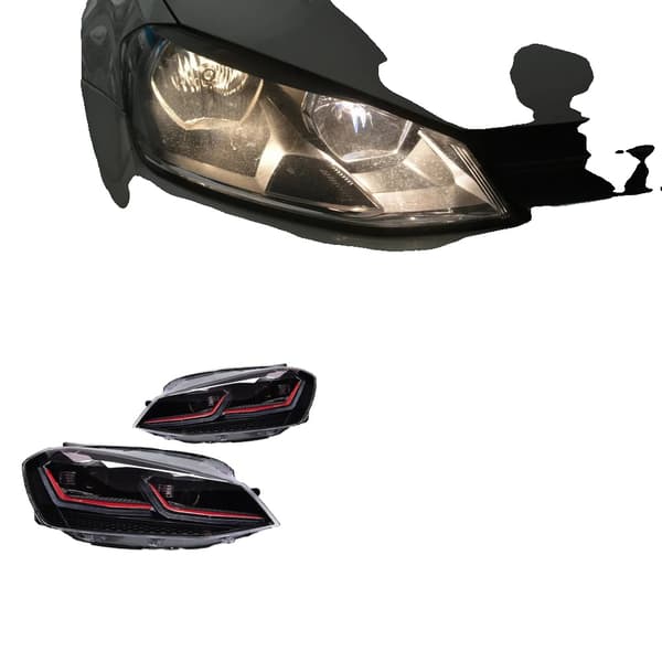 Strålkastare, Full LED, ABS-material, Dynamisk blinkersignal,Röd, Vänsterstyrd