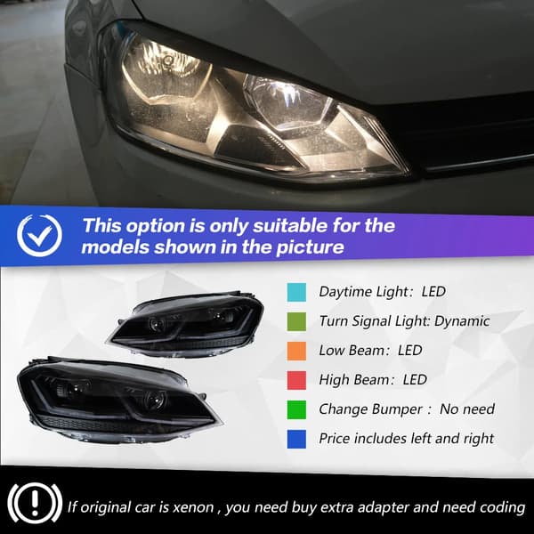 Strålkastare, Full LED, ABS-material, Dynamisk blinkersignal,VHD, SVART