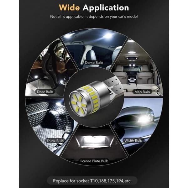 10St Ampuller LED T10 W5W Bil 12V Ersättningslampa 194 168 Xenon 6000K 24 LED 3014 Chipset Bilstrålkastare Canbus utan Fel