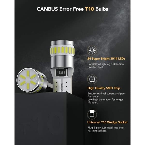 10St Ampuller LED T10 W5W Bil 12V Ersättningslampa 194 168 Xenon 6000K 24 LED 3014 Chipset Bilstrålkastare Canbus utan Fel