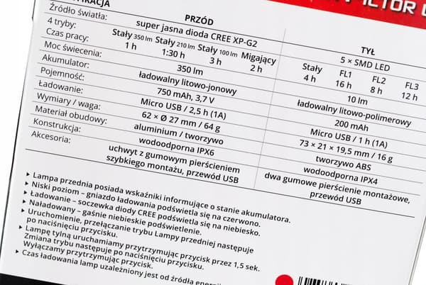 PROX PICTOR -valaisinsarja ETU + TAKA 350 lm USB