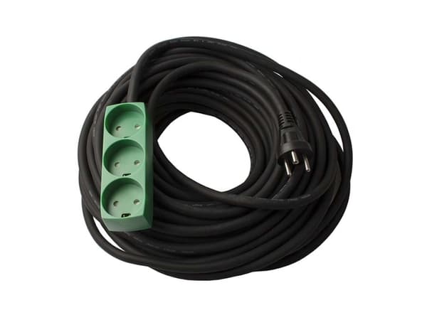 Grøn stikdåse m. 3 udtag og 10m Kabel m. jord