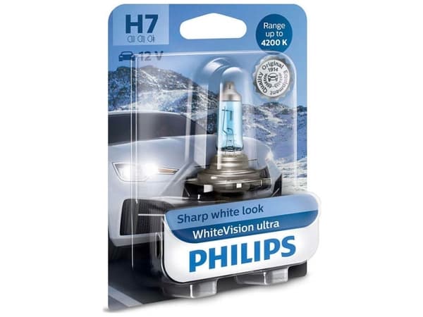 Philips WhiteVision ultra 12972WVUB1 Hvitt, stilig lys, 55 W, 12 V, H7, Halogen, 4200 K, 1 stykker