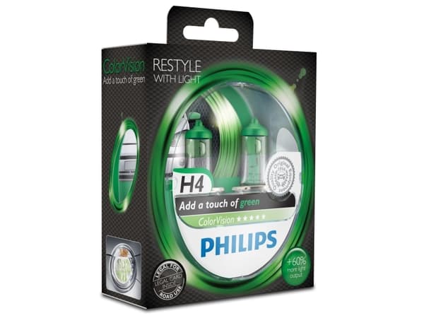 Philips ColorVision Type lampe: H4 grønn frontlyspære til bil, 60 W, H4/H7, 3350 K