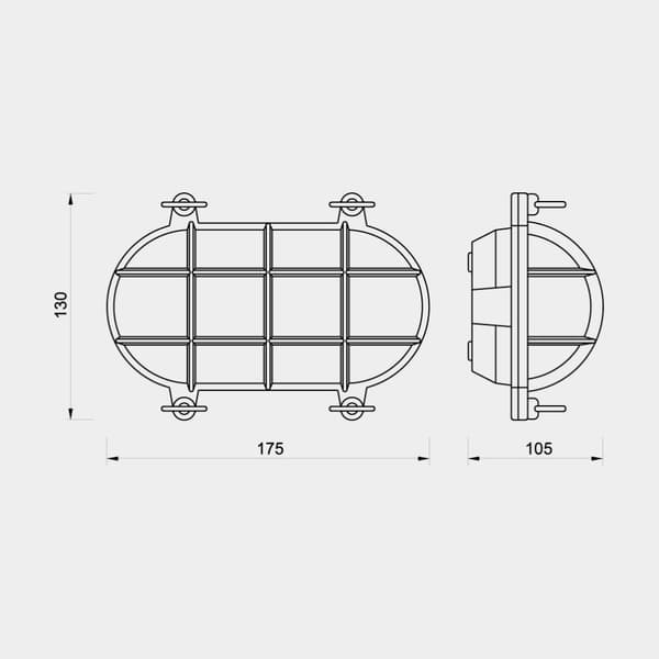 Skottlampa Foresti, 175 x 135 mm, 12 / 24 / 220 V, mässing, med klart glas
