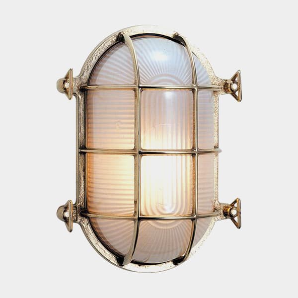 Skottlampa Foresti, 175 x 135 mm, 12 / 24 / 220 V, mässing, med klart glas