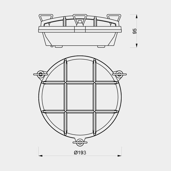 Skottlampa Foresti, Ø190 mm, 12 / 24 / 220 V, mässing, med klart glas