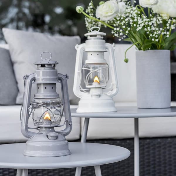 Stormlykta / fotogenlykta Feuerhand 276 (Baby Special), 255 mm, Nordic Grey, med veke