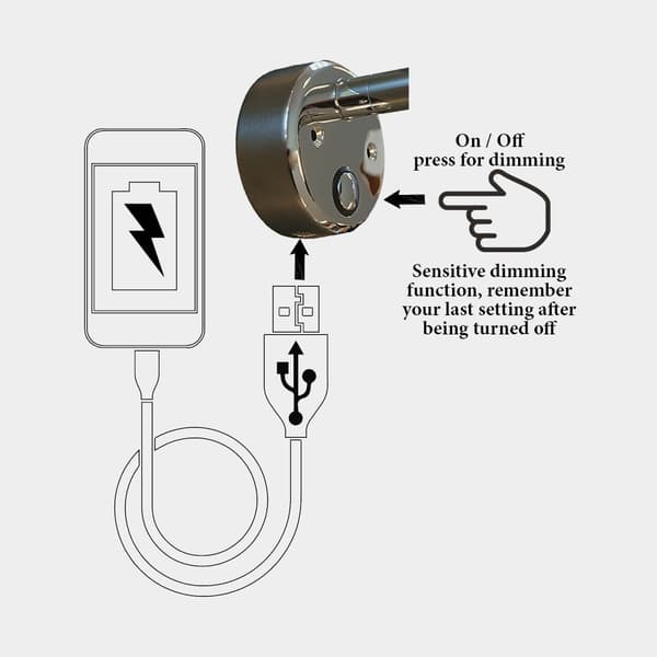 Läslampa Casolux Martha, rostfritt stål, LED, 10 - 30 V, 1.5 W, med USB-uttag + dimfunktion