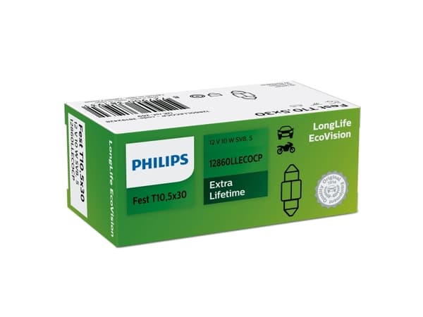 Philips LongLife EcoVision 12860LLECOCP Längre hållbarhet, 10 W, 12 V, T10.5x30, 1 styck