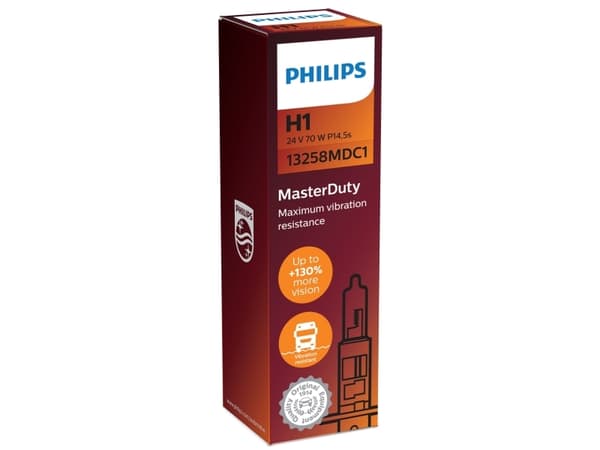 Philips MasterDuty 13258MDC1 24 V strålkastarlampa, 70 W, 24 V, H1, halogen, 3200 K, 1 styck