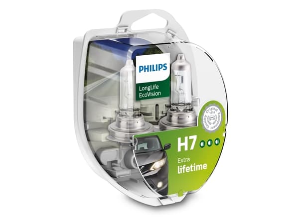 Philips LongLife EcoVision 12972LLECOS2 Lengre levetid, 55 W, 12 V, H7, 3100 K, 2 stykker