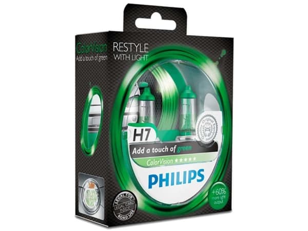 Philips ColorVision Polttimotyyppi: auton vihreä H7-ajovalopolttimo, 55 W, 12 V, H4/H7, 3350 K, 2 kpl