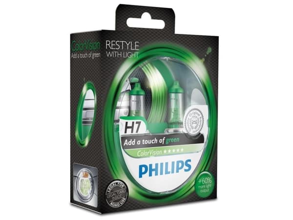 Philips ColorVision Polttimotyyppi: auton vihreä H7-ajovalopolttimo, 55 W, 12 V, H4/H7, 3350 K, 2 kpl