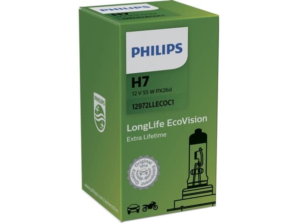 Philips LongLife EcoVision 12972LLECOC1 Lengre levetid, 55 W, 12 V, H7, 3100 K, 1 stykker