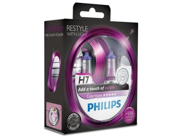 Philips ColorVision Polttimotyyppi: auton violetti H7-ajovalopolttimo, 55 W, 12 V, H4/H7, 3350 K, 2 kpl