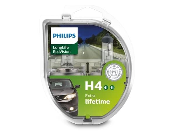 Philips LongLife EcoVision 12342LLECOS2 Lengre levetid, 60 W, 12 V, H4, 3100 K, 2 stykker